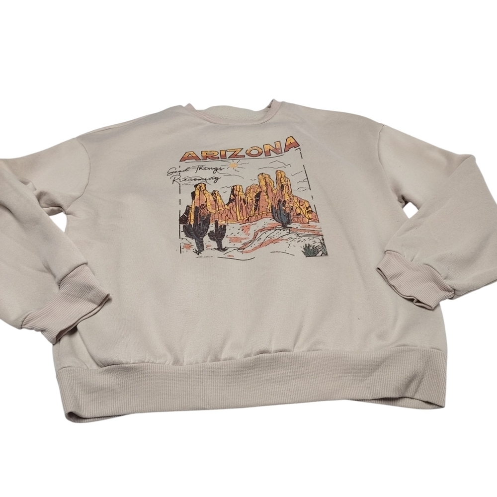Shein Arizona Women's Tan Orange Pullover Fleece Lined Sweatshirt Size L - Picture 4 of 6